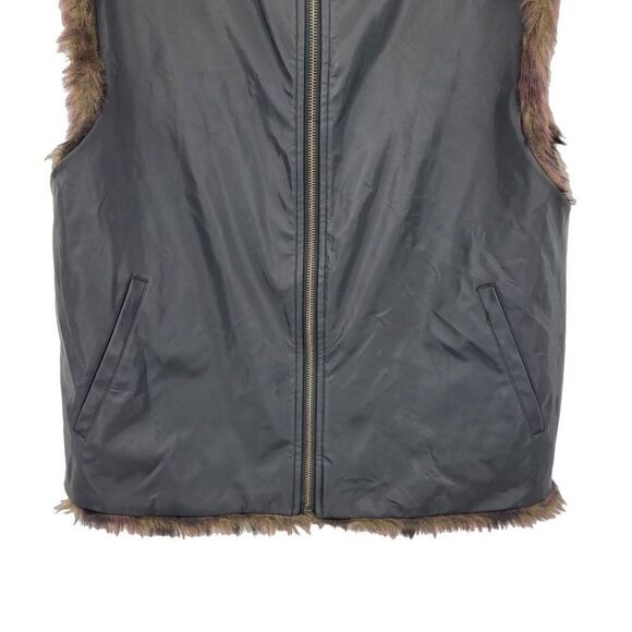 Cocoa New York Reversible Vest M Oxblood Black Striped Vegan Faux Fur Glam - Picture 8 of 10